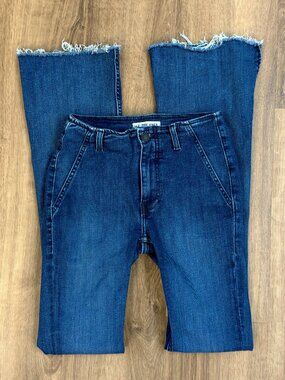 We the Free Flare Bell Bottom Slit Hem Denim Jeans Sz 24